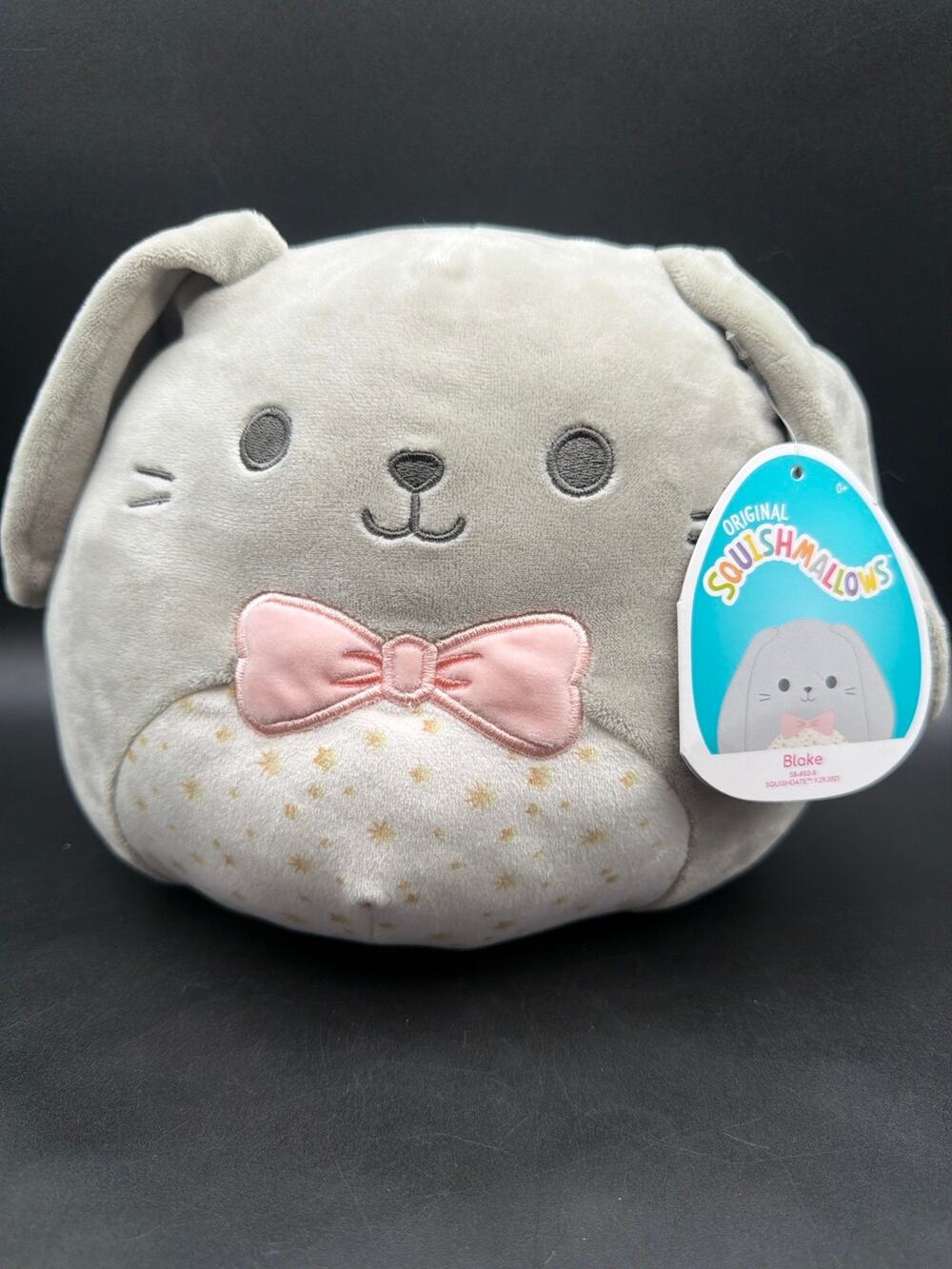 Squishmallows Blake Bunny 8 Inch Gray Plush Pink Bow Gold Stars Easter 2022 NWT